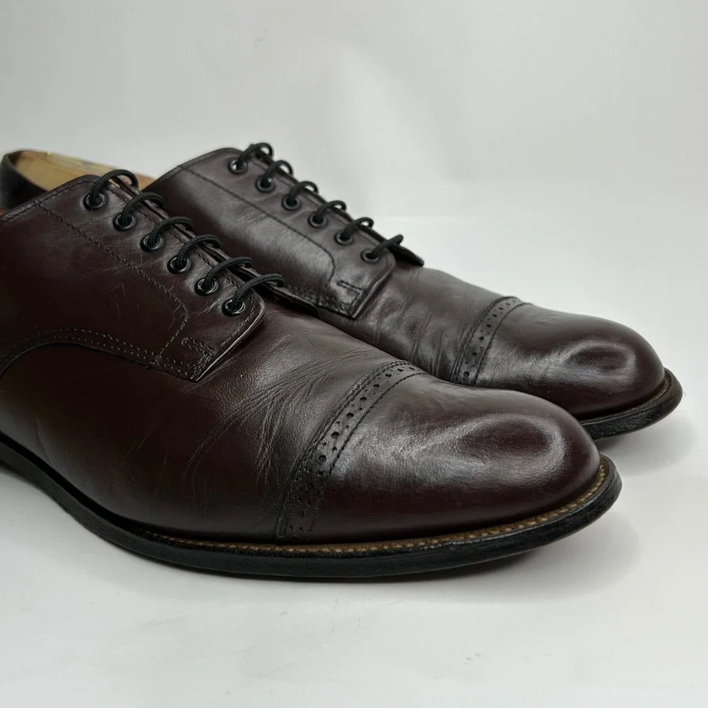 Vintage Stacy Adams Madison Cap Toe Oxford 10.5‎ D - Brown Kidskin Leather 00012